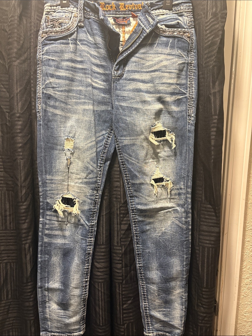 Rock Revival Men's Light Blue Distressed Skinny Jeans